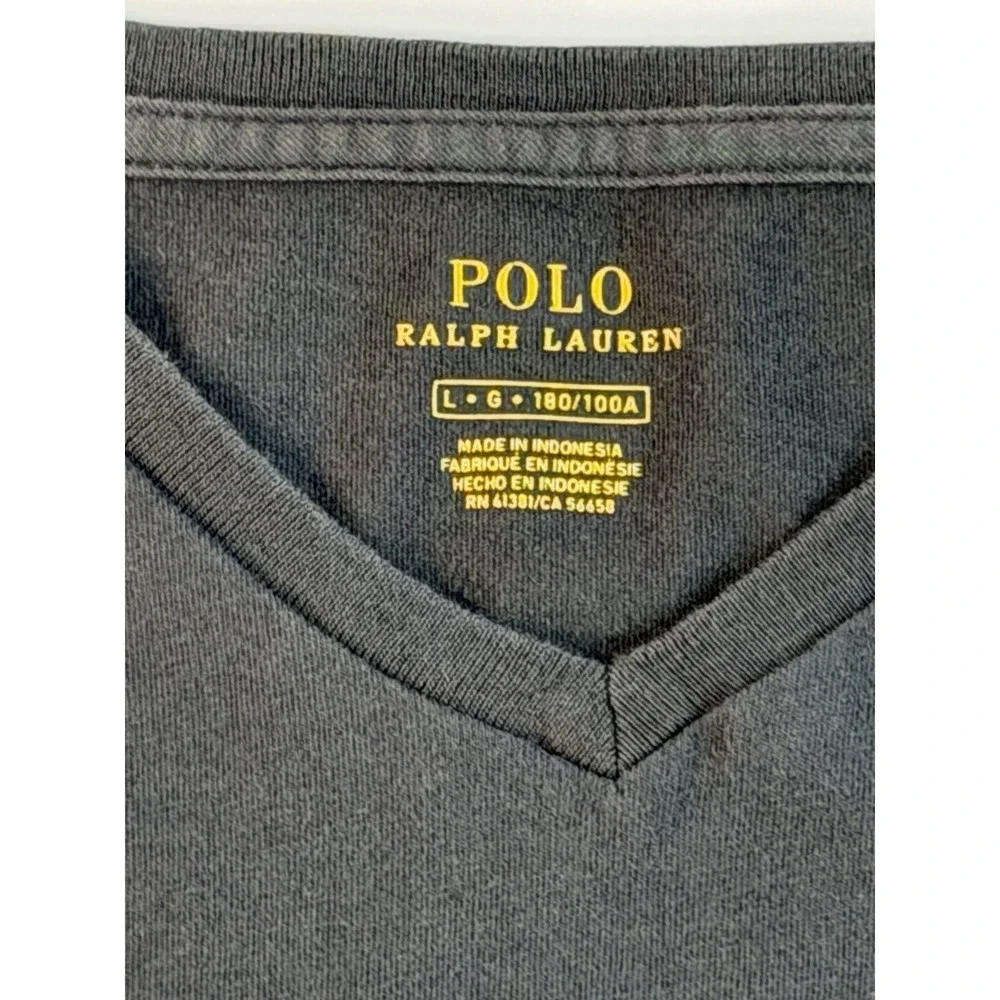 Polo‎ Ralph Lauren V Neck T Shirt Gray Red Pony Classic Logo Men's L